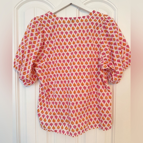 J. Crew Pink and Orange Patterned Blouse Size Medium - Picture 6 of 7